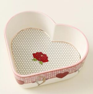 Anthropologie Bistro Tile Stoneware 24k Gold Accent Ramekin Valentine's Edition